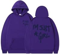 BaeKnyin Unisex Letters Printed Long Sleeved Hooded Sweatshirt I'm Just a Girl Autumn casual pullover hoodie-Purple-2XL1