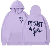 BaeKnyin Unisex Letters Printed Long Sleeved Hooded Sweatshirt I'm Just a Girl Autumn casual pullover hoodie-LightPurple-2XL1