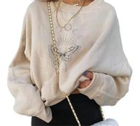 BaeKnyin Womens Round neck fashionable Fuzzy Fluffy pullover Fall Long Sleeve Oversized Tops Loose street sportswear-Butterfly-L1