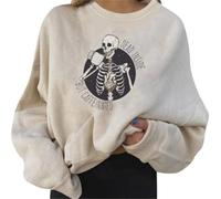 BaeKnyin Womens Round neck fashionable Fuzzy Fluffy pullover Fall Long Sleeve Oversized Tops Loose street sportswear-Skull-3XL1