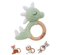 Bärenfreunde® - Personalised Teething Ring Baby - Cute Grasping Toy for Babies from 0 Months - Baby Rattle with Name as a Baby Gift for Girls and Boys (Dino Green Lying Down without Name)