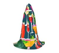 BaerK Halloween Hooded Cape Tropical Cocktail Print â€“ Unisex Costume Accessory for Parties, Comic Exhibitions, and More, Black, S
