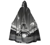 BaerK Halloween Hooded Cloak Costume - Unisex Adult Paris Eiffel Tower and Cloud Print Cape for Parties, Comic Exhibitions, and Themed Events
