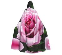 BaerK Halloween Hooded Cloak Costume - Unisex Adult Pink Rose Blossom Print Cape for Parties, Comic Exhibitions, and Themed Events