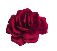 Baesics Flower Brooch Rose Ruby Red Silk Look - Ladies 2 in 1 Pin & Hair Clip Vintage Style Flower Elegant Boho Chic Accessory for Blazer Dress Hat Jacket Wedding Party Photoshoot Gift