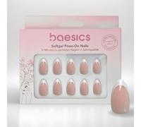 Baesics Soft Gel Press On Nails Almond French Classic Flexible Reusable Natural Look Pack of 30 Adhesive Pads Perfect Nails for Sticking Without UV Light Salon Quality Comfort Home On the Go