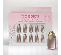 Baesics Soft Gel Press On Nails Almond Gold Crown Cat Eye Flexible Reusable Natural Look Pack of 30 Adhesive Pads Perfect Nails for Sticking Without UV Light Salon Quality Comfort Home On the Go