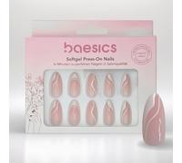 Baesics Soft Gel Press On Nails Almond Waves Flexible Reusable Natural Look Pack of 30 Adhesive Pads Perfect Nails for Sticking Without UV Light Salon Quality Comfort Home On the Go