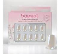Baesics Soft Gel Press On Nails Square Ivory Glazed Flexible Reusable Natural Look Pack of 30 Adhesive Pads Perfect Nails for Sticking Without UV Light Salon Quality Comfort Home On the Go