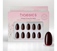 Baesics Softgel Press-On Nails Dark Red Oval - 30 Nail Set for Home, Reusable, Natural Look, Flexible, Glue-On False Nails Including Adhesive Pads, Salon Quality for Beginners