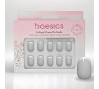 Baesics Softgel Press On Nails Square French Classic Flexible Reusable Natural Look Pack of 30 Adhesive Pads Perfect Nails for Sticking Without UV Light Salon Quality Comfort Home On the Go