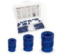 BaessTech 3D Printing Aluminium Thread Inserts - 100 Pieces Heat Set Inserts M3 M4 M5 Set - Coloured Anodised Melting Threads for 3D Printing Parts Made of PLA, ABS, PETG (Blue, Assortment M3 M4 M5