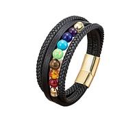 BAFAFA 7 Chakra Natural Stone Handmade Braided Leather Bracelets Men Women Colorful Reiki Healing Beaded Charm Bracelet (Style : 23cm_Gold Metal-B)