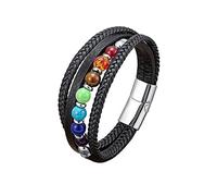 BAFAFA 7 Chakra Natural Stone Handmade Braided Leather Bracelets Men Women Colorful Reiki Healing Beaded Charm Bracelet (Style : 19cm_White Metal-A)