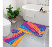 BAFAFA Abstract colors pattern Printed Bathroom Rug Bath Mats Set 2 Piece Soft Flannel Shower Mats Non Slip Bath Rug U-Shaped Toilet Mat For Bathroom Tub Shower