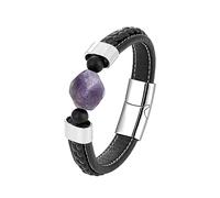 BAFAFA Diamond-Shaped Natural Amethyst Fashion Bracelet For Men And Women 316L Stainless Steel Leather Rope Charm Jewelry (Style : 21cm_PURPLE_3)