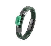 BAFAFA Natural Aventurine Jade Brave Lucky Jewelry Men's Bracelet 316L Stainless Steel Green Wide Leather Cord Classic Bracele (Style : 20cm_GREEN_BXXGM-1122003)