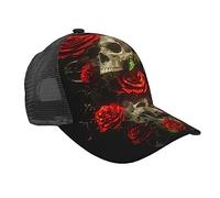 BAFAFA Skull and Roses Printed Mesh Cap Summer Mesh Baseball Cap Outdoor Cap Mesh Trucker Hat Dad Hat Adjustable Breathable Caps Black
