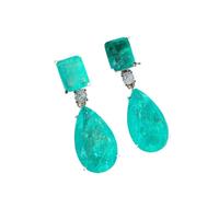 BAFAFA Trend Paraiba Tourmaline Emerald Gemstone Big Drop Earrings For Women Cocktail Party Fine Jewelry Anniversary Female Gift (Color : Blue)