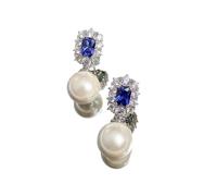 BAFAFA Vintage Noble 925 Real Silver 12mm Pearl Sapphire Drop Earrings For Women Lab Diamond Gemstone Wedding Fine Jewelry Gift