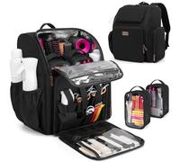 BAFASO Large Capacity Insulated Barber Case with a Semi Detachable Divider and 2 Removable Pouches, Hairstylist Traveling Bag with Multiple Pockets Holds Barber Styling Tools, Black