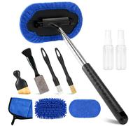 Bafeil 10PCS Car Detailing Kit with Extendable Windscreen Cleaner Tool - Interior Exterior Cleaning Brushes, Microfiber Pads Towel, Squeegee & Spray Bottles for Auto Window Glass Car Accessories