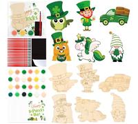 Bafeil 24 Set St. Patrick's Day Painting Crafts Kit - DIY Paintable Wooden Shamrock Magnets, Leprechaun Clover Designs for Fridge Decor, School Parties Classroom Art & Irish Holiday Activities Gifts