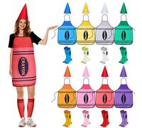 Bafeil 8 Set Crayon Costume Adult - Group Halloween Costumes with Crayon Socks, Colorful Crayon Aprons and Funny Gnome Hats for Classroom, Team Parties & Cosplay, Family Costumes for Adults & Teens
