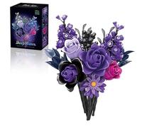 Bafeil Flowers Building Bouquet Set - 822 PCS Artificial Black Purple Roses Blocks Kit Gothic Home Office Decor Fake Blossoms Plant Toys for Adult Kids Girls Age14+, Anniversary Birthday Gifts for Her