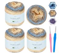 Bafeil Ombre Yarn for Crochet, Knitting Wool - 4x100g Gradient Yarn 60% Cotton 30% Acrylic 10% Wool with 2 Hooks, DK Cake Yarns for Crochet Baby Blankets, Scarf, Hat, Shawls and DIY Crafts