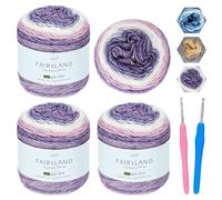 Bafeil Ombre Yarn for Crochet, Wool for Knitting 100g Balls - 4x100g Gradient Yarn 60% Cotton 30% Acrylic 10% Wool with 2 Hooks, DK Cake Yarns for Crochet Baby Blankets, Scarf, Hat and DIY Crafts