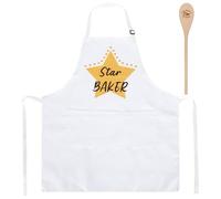 Bafeil Star Baker Apron and Wooden Spoon Set - Personalised Kitchen Cooking Aprons for Women and Men, Funny Baking Gifts for Bakers Wife Husband, Chef Cooking Accessories with Pockets, Adjustable