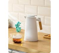 Baffect 1L Thermal Coffee Carafe Jugs with Press Button Top (35oz, White) | 24 Hour Heat Retention Vacuum Insulated Coffee Pot With Wooden Hanlde, Ideal For Coffee, Tea, Drink, Juice, Milk