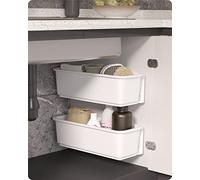 Baffect 2 pcs Kitchen Pull Out Cabinet Basket Organisers, Slide Out Under Sink Sliding Plastic Storage Drawers for Kitchen Bathroom Undersink (White)