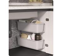 Baffect 2 pcs Sliding Basket Cabinet Organizer for Kitchen Bathroom, Pull Out Drawers Under Sink Cupboard Organisers Wall Mounted Sliding Storage Baskets for Spice Shower Pantry Supplies (Grey)