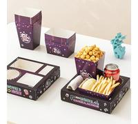 Baffect Movie Night Snack Trays 40 pcs Include 10 Neon Movie Night Trays, 10 Popcorn Boxes, 10 Salad Bowls, 10 Movie Party Invitations, Outdoor Movie Night Supplies For Nacho Bar (Black & Purple)