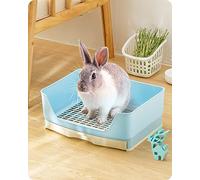 Baffect Rabbit Litter Box, Plastic Bunny Toilet Box with Removable Tray, Rabbit Corner Toilet for Small Adult Pet (Blue)