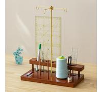 Baffect Thread Spool Holder With Sewing Organizer, 3 Spools Holder For Home Sewing Machines, Wooden Craft and Quilting Supplies Organizer With Gold Metal Thread Stand, Ideal For Quilters