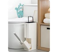 Baffect Toilet Brush and Waste Bin Set,Bathroom Toilet Holder Brush with Bend Multifunction 4 In 1 2L Trash Can and Toilet Brush and Holder Set Tissue box for Bathroom(White)