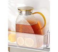 Baffect Water Pitcher, High Borosilicate Glass Jug with Stainless Steel Lid, Leakproof Fridge Door Carafe for Hot or Cold Beverage (1.8 L/63 oz.) Transparent