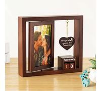 Baffect Wedding Anniversary Present For Couple, Rotating Wedding Photo Frame For 2 Pictures（4" × 6" ）, With 1 To 99 Year Adjustable Anniversary Accessories, Wooden Engagement Present For Her/Him
