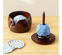 Baffect Wooden Yarn Bowl With Removable Yarn Holder, Large Crochet Bowl With Lid And Handmade Holes, 2 In 1 Knitting Bowls For Wool Spinnering And Storage(6.3" X 6.3" X 4.7in)