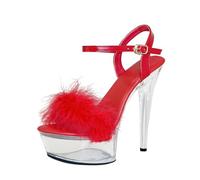 Baffoloo Women's Clear Platform Stiletto High-heeled Sexy Ankle Strap Dance Heels Sandals, Red, 5 UK