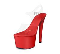 Baffoloo Women's Clear Strap Stiletto High Heels for Women Platform Clear Slides Dancer Causual Variable Occasions Sandals, Red, 4.5 UK