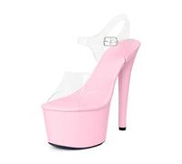 Baffoloo Women's Clear Strap Stiletto High Heels for Women Platform Clear Slides Dancer Causual Variable Occasions Sandals, Pink, 6 UK