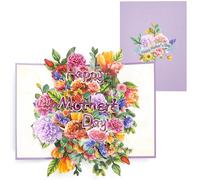 Bafiwu 3D Pop up Mothers Day Card, Purple Bouquet Design with Envelope and Blank Note, Gift Card for Mum Grandma (Purple Carnation)