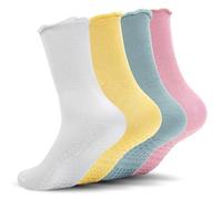 Bafiwu 4 Pairs Grip Pilates Socks for Women, Non Slip Yoga Socks, Cotton Blend, Athletic, for Pilates, Ballet, Barre, Dance, Gym (yellow+white+green+pink)