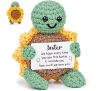 Bafiwu Funny Positive Turtle Gifts for Sister, Small Handmade Crochet Animals Cute Stuff, Inspirational Gifts for Sisters Birthday, Emotional Motivational Support Turtle Decor (sisters)