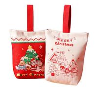 Bafnsiji 2 Pcs Bags, Canvas Xmas Gift Bags, Small Christmas Bags for Gifts, Christmas Treat Bags, Xmas Grocery Wrapping Bag for Holiday Party Favor