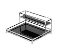 Bafnsiji 2 Tier Mirrored Display Tray, Makeup Organizer Shelf, Organizer Cosmetic Tray, Perfume Jewellery Cosmetic Organiser, Wire Vanity Organizer Rack,A